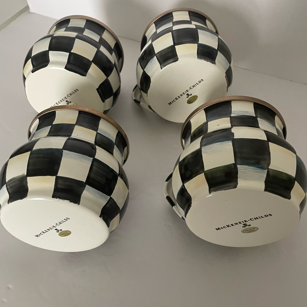 Mackenzie-Childs Courtly Check Coffee Mugs or Teacups Black & White Set of 4 - Picture 3 of 5